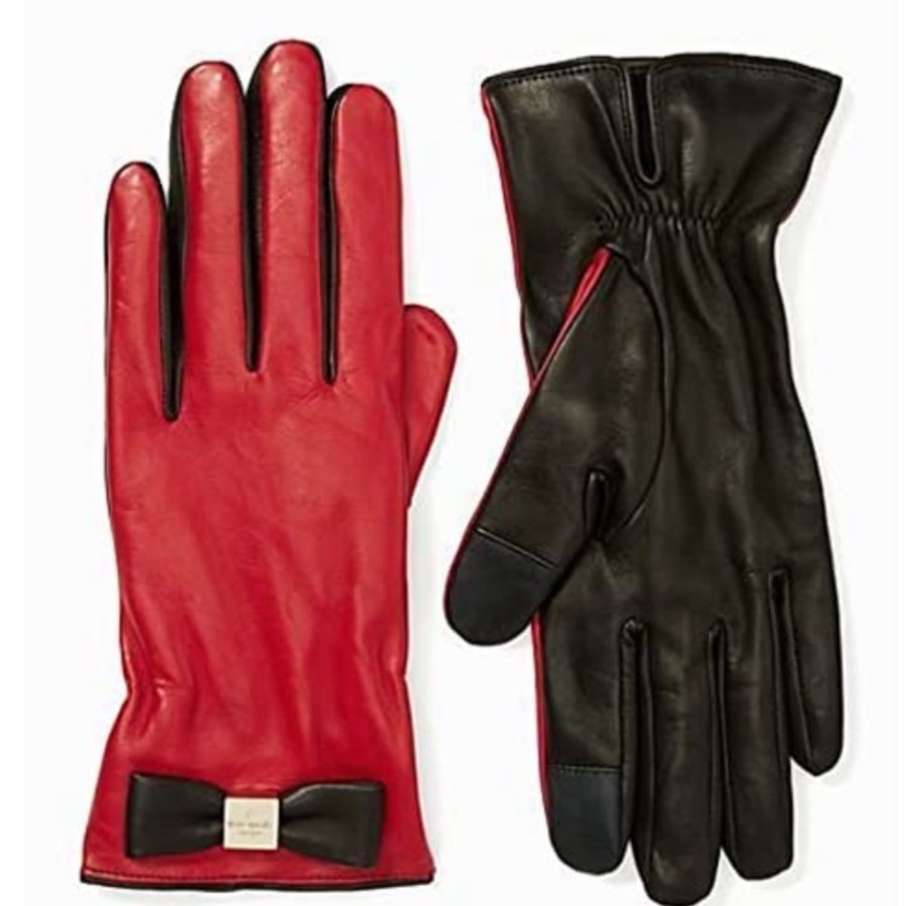 Kate ♠️ Spade Signature gold Logo Black/Red Gloves medium new